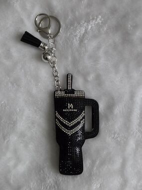 Rhinestone Black Cup Keychain with Tassel Stanley Bag Charm